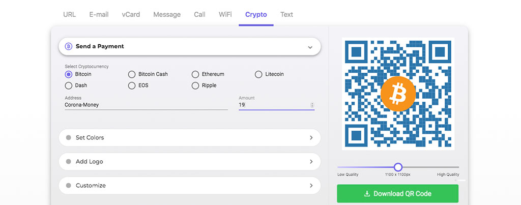 Bitcoin QR Code Generator COVID-19 2020