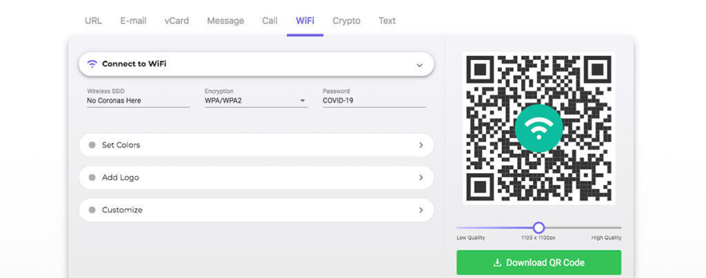 Wifi QR Code Generator Coronavirus