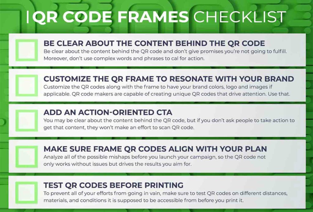 QR Code Frames Checkliste