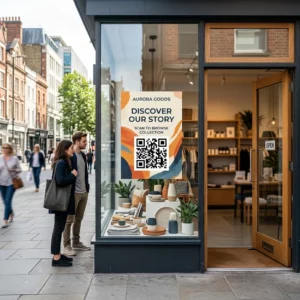exhibición de QR en escaparate