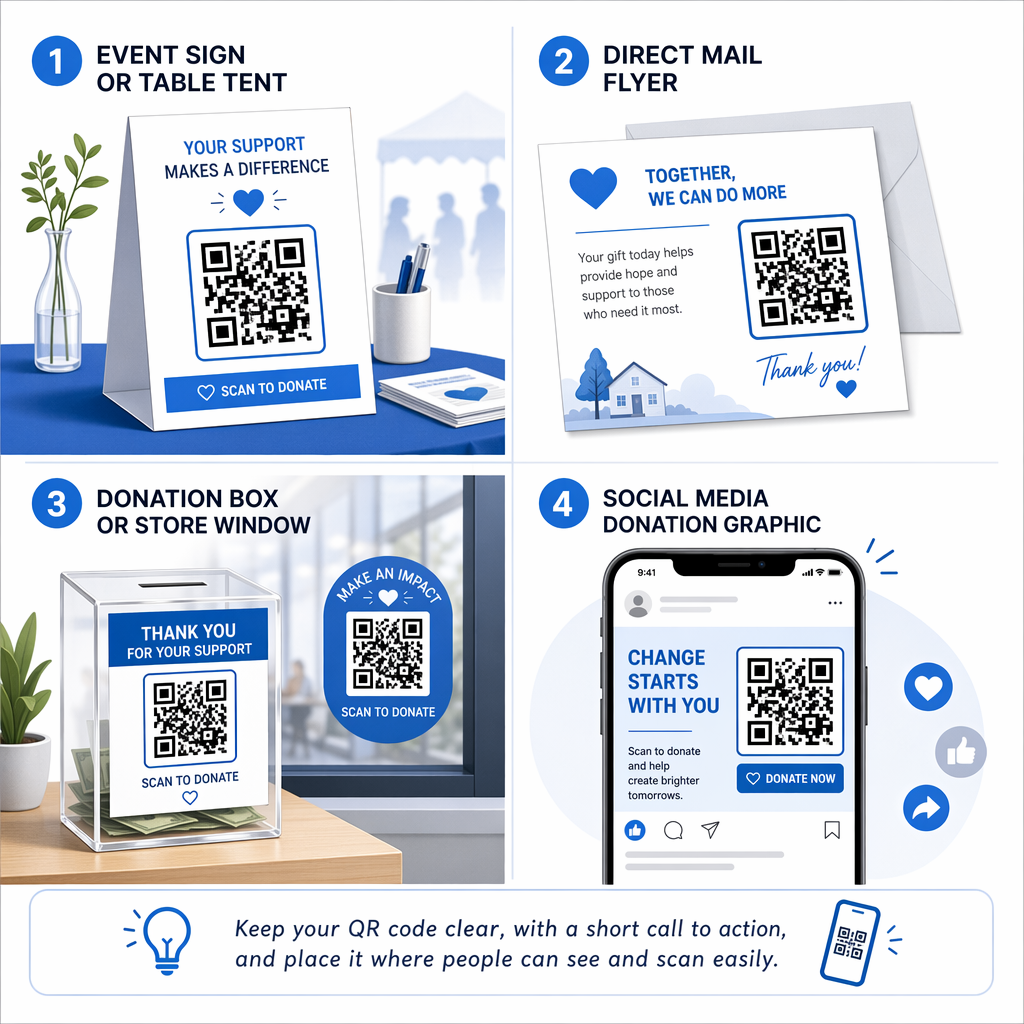 Příklady umístění darovacího QR kódu