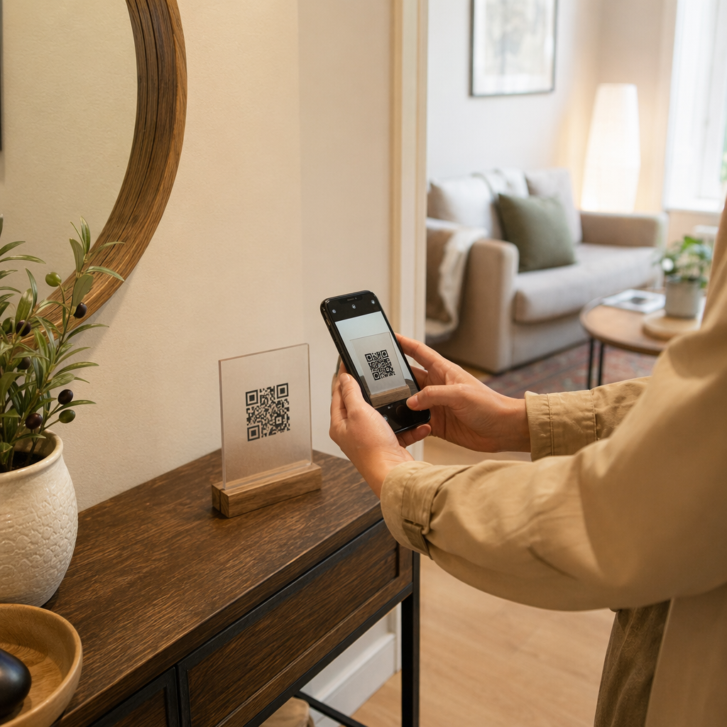 Гость сканирует QR-код у входа