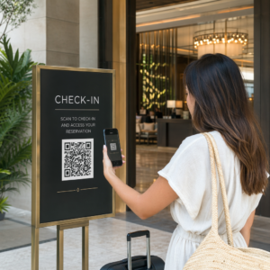 Hóspede escaneia QR do hotel