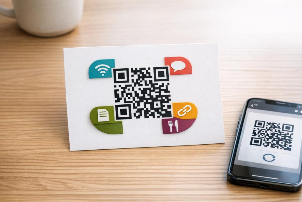 QR kodai, skirti Wi-Fi, socialiniams tinklams, nuorodoms, failams ir meniu – išsamus klasifikatorius