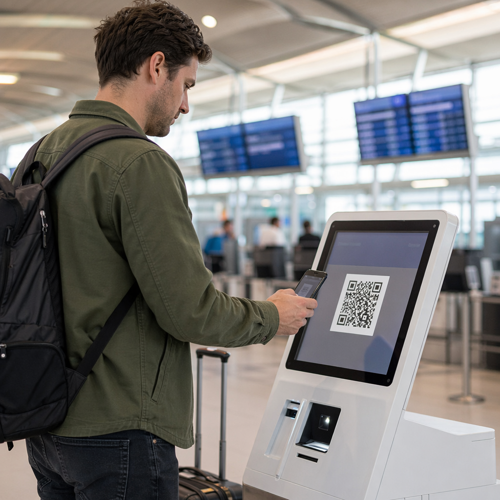 Rejsende scanner lufthavns-QR