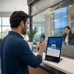 Bank customer scanning QR