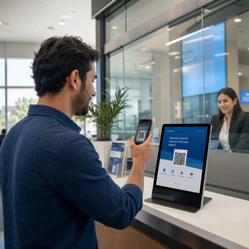 Bank customer scanning QR