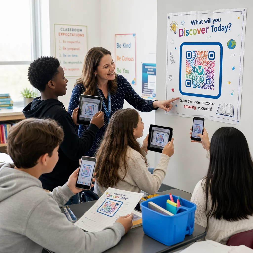 Students scanning classroom QR