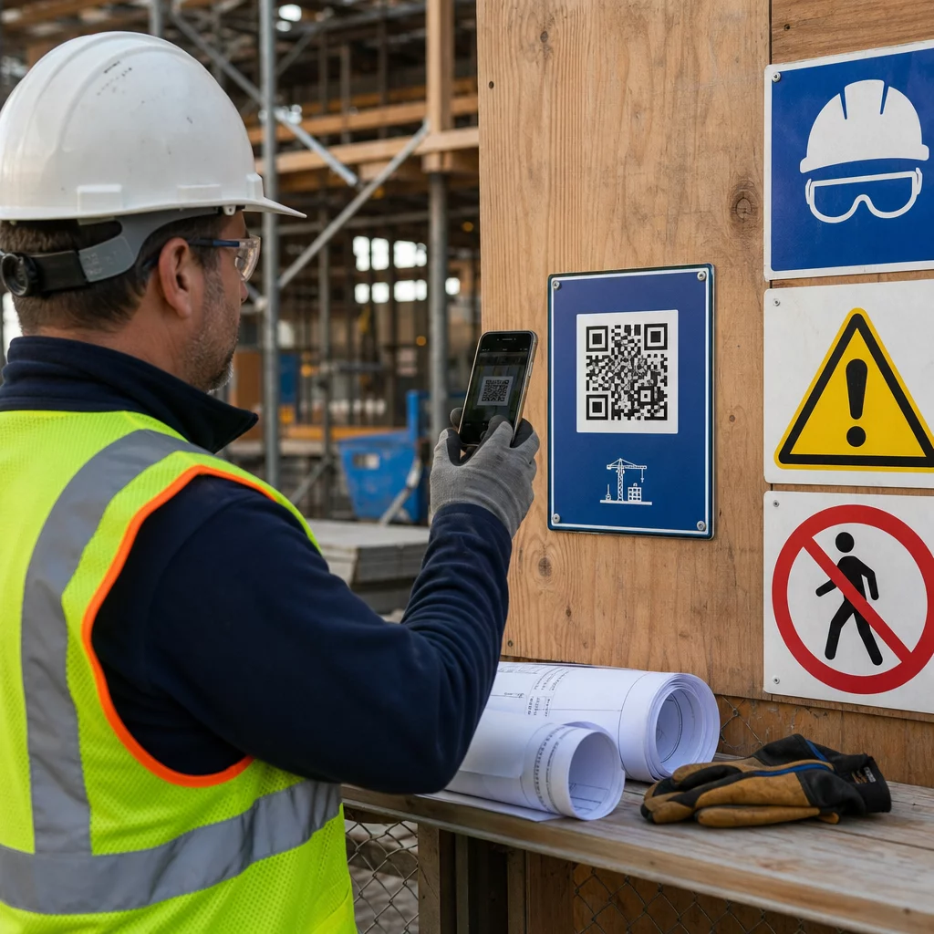 Worker scanning QR code
