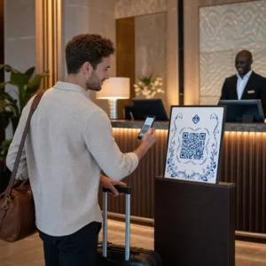 Traveler scanning hotel QR
