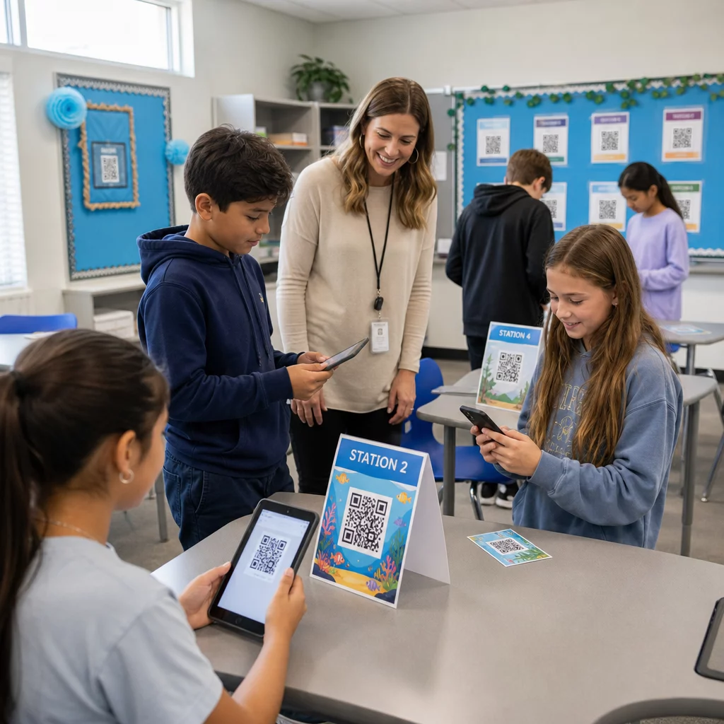 Students scanning station codes
