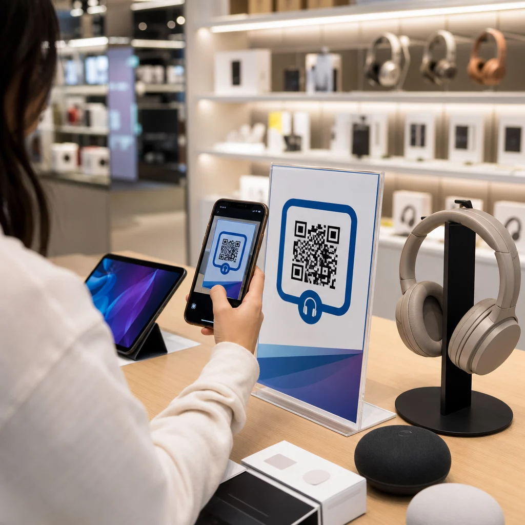 Shopper scans electronics QR