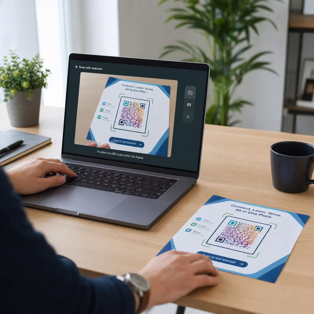 Laptop scanning QR code