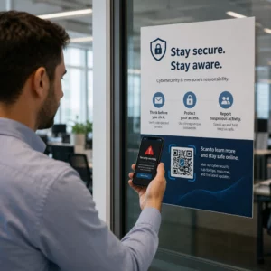 Employee scanning QR code