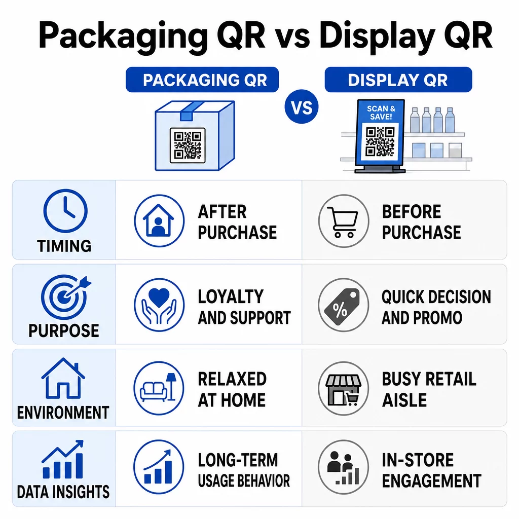 Packaging vs display QR
