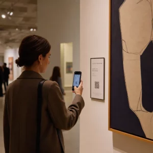 Visitor scans artwork