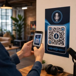 Scanning podcast QR code
