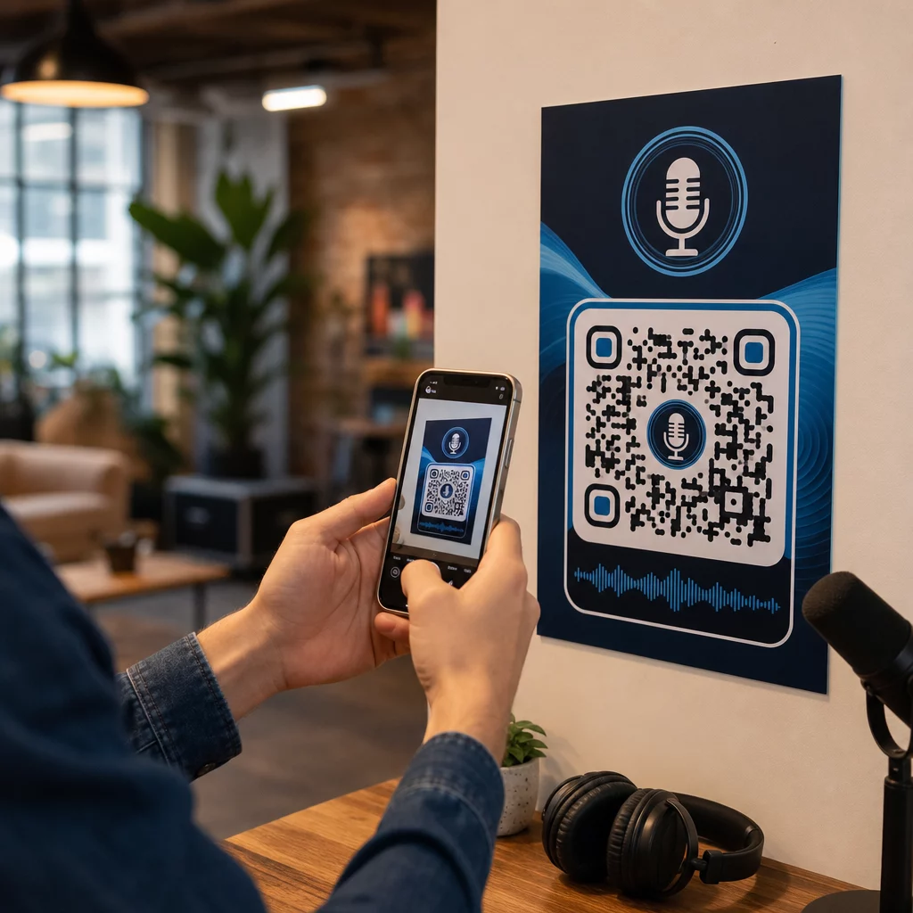 Scanning podcast QR code