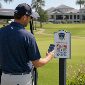 Golfer scanning QR code