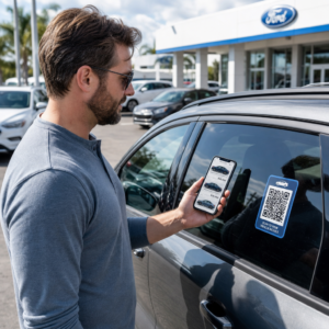 Shopper scanning car QR