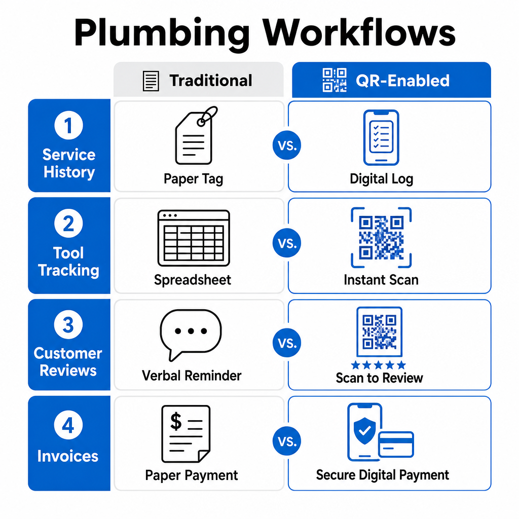 QR plumbing workflow comparison