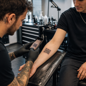 Scanning QR code tattoo