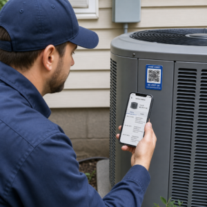 Technician scans HVAC code