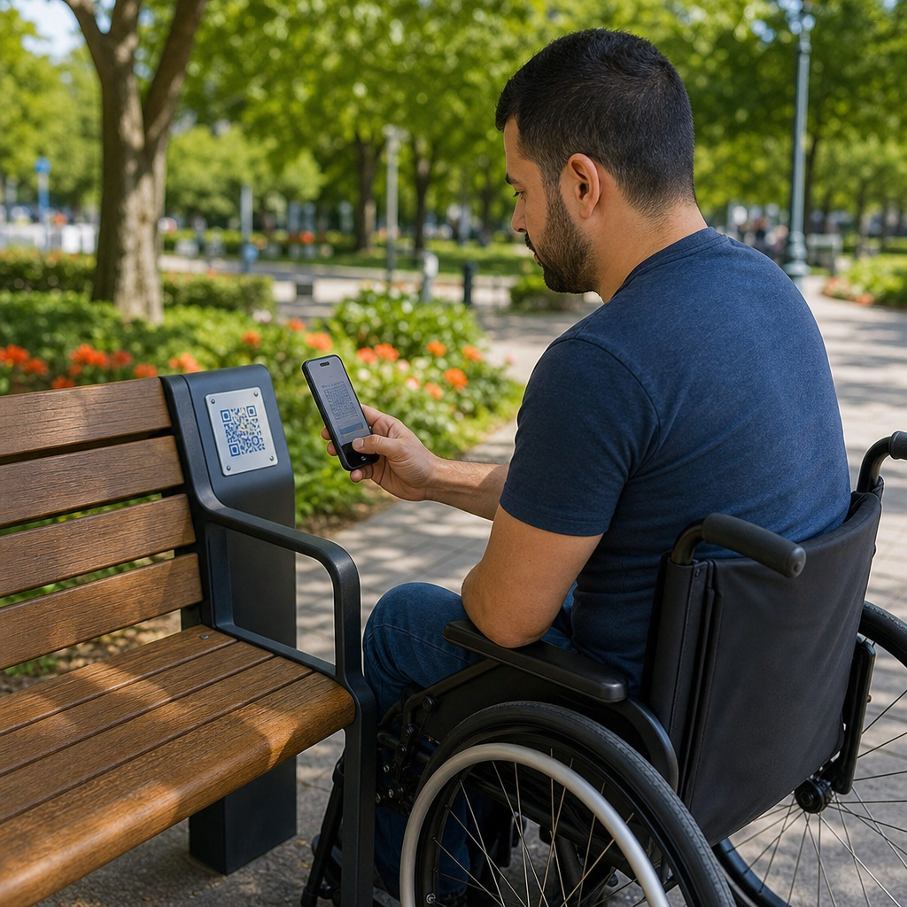 Accessible bench QR placement