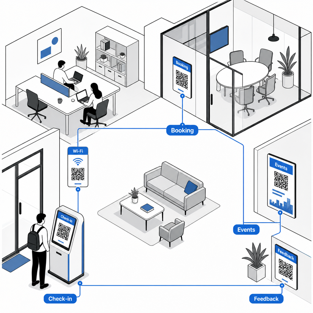 Connected coworking QR workflow