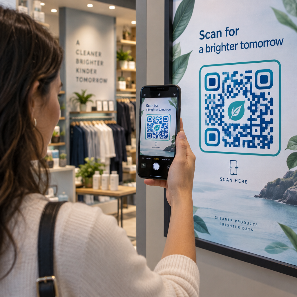 Customer scanning retail poster