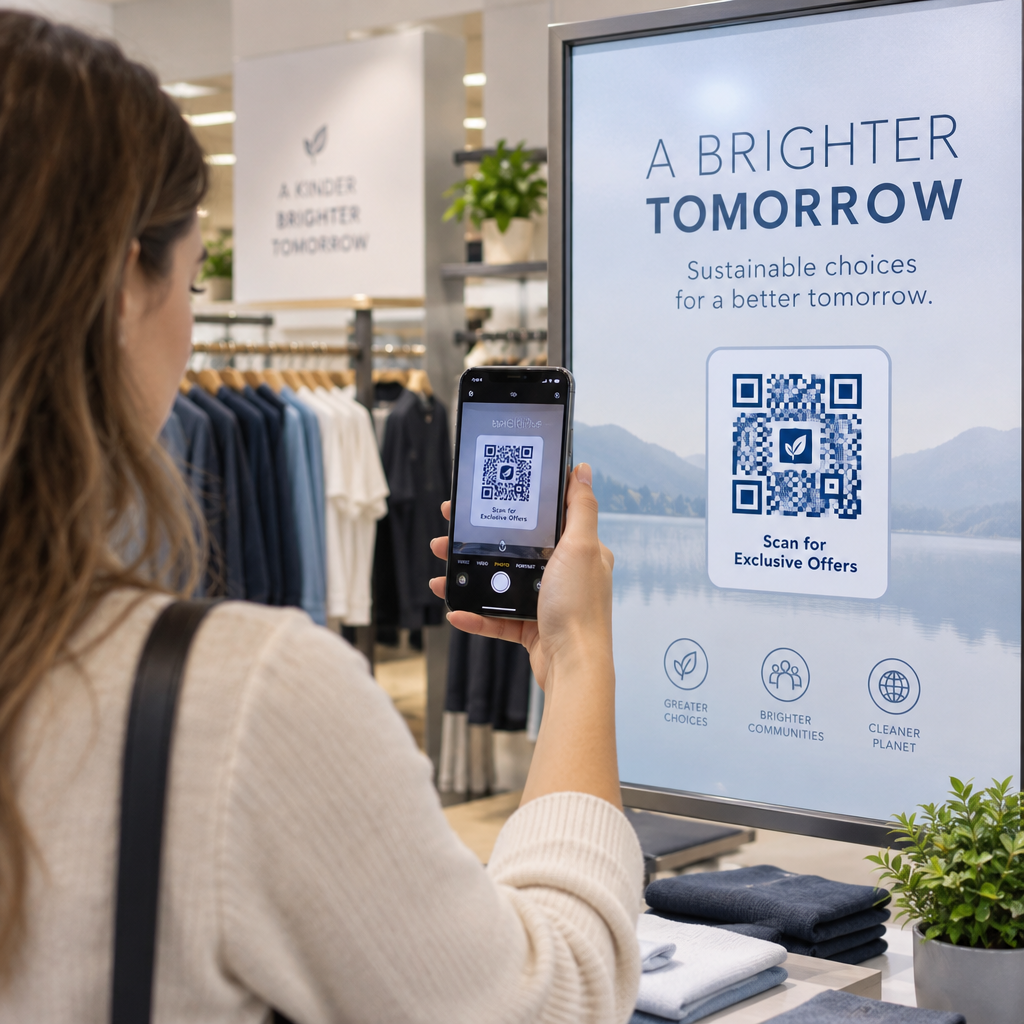 Customer scanning retail poster