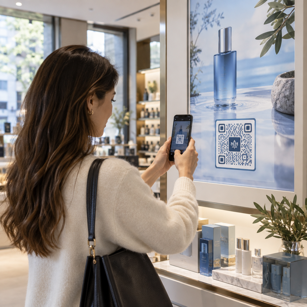 Customer scanning retail poster