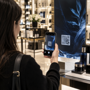Shopper scanning retail QR