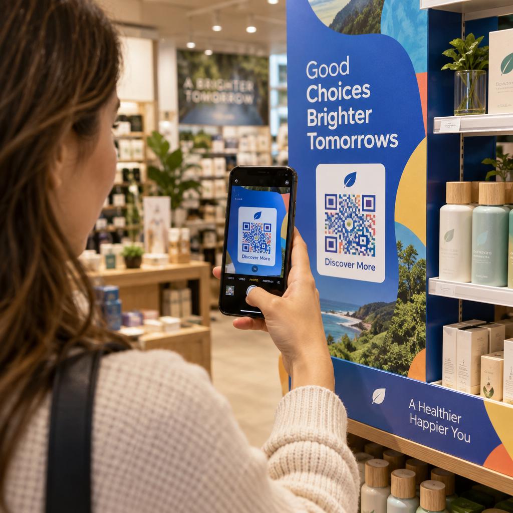 Shopper scanning retail QR