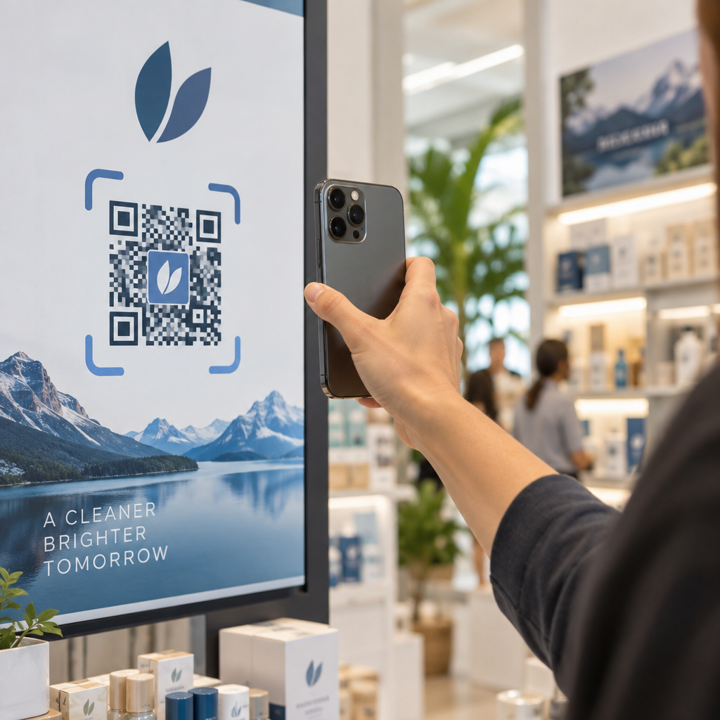 Customer scanning retail QR code