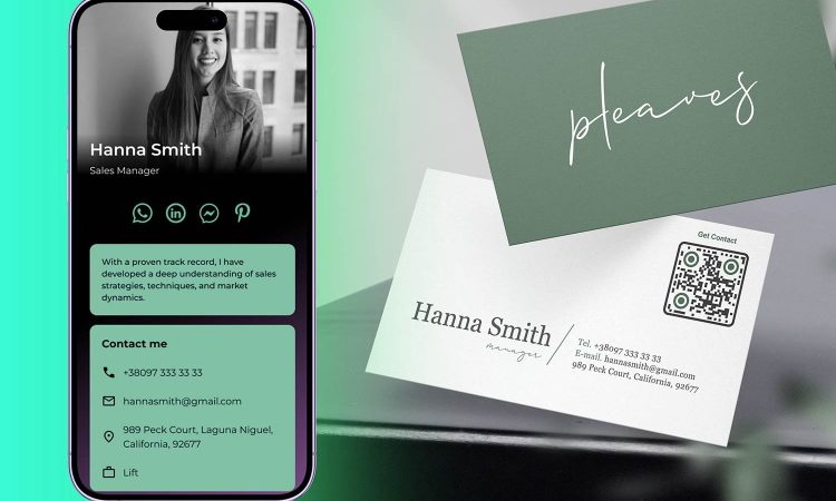 นามบัตรสุดหรูที่มีโค้ด QR และการแสดงตัวอย่างหน้า Landing Page