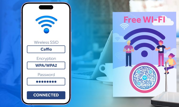 Illustration showing how to use Pageloot’s QR code generator to scan WiFi passwords and connect to WiFi networks via QR codes