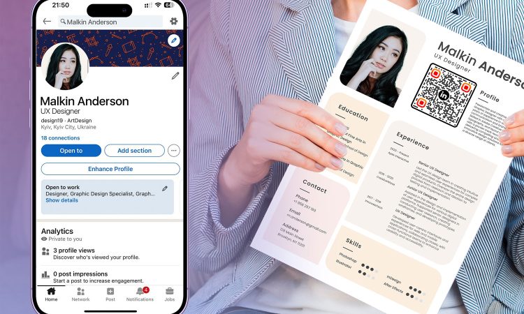 Example of how to share a LinkedIn profile with a QR code