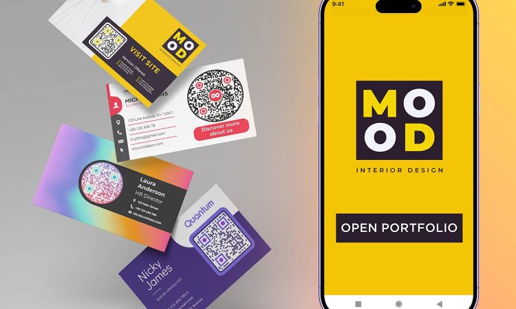 Entegre QR kodları içeren profesyonelce tasarlanmış kartvizit seçenekleri