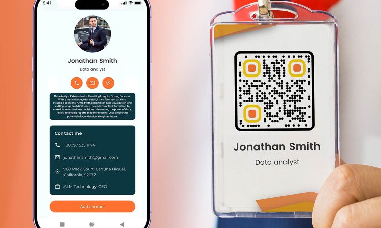 Imagem do cabeçalho principal ilustrando a maneira fácil de compartilhar informações de contato por meio de códigos QR