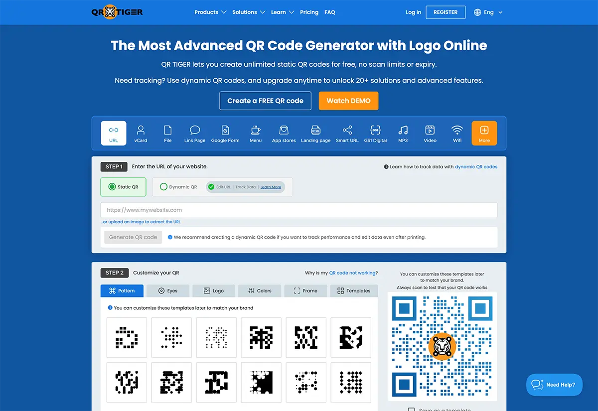 QR Tiger QR-Code-Generator-Homepage — 4,8 Sterne auf G2 und Trustpilot