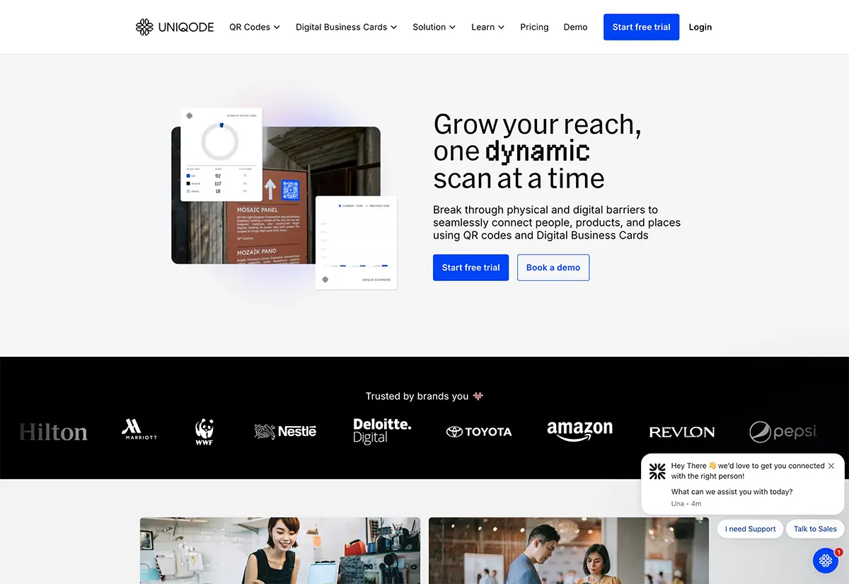 Uniqode QR-Code-Generator-Homepage — Enterprise-QR-Plattform mit SOC2-Konformität