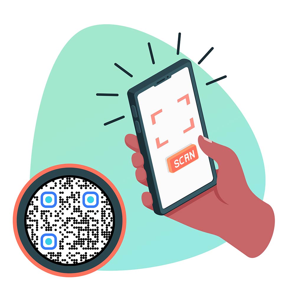 명함의 QR 코드를 스캔하여 테스트하는 사람