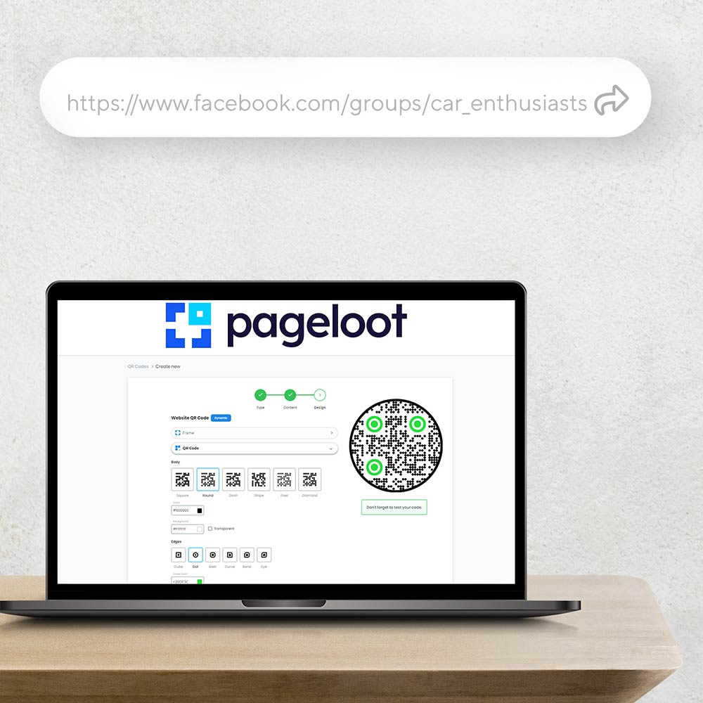 FacebookグループのURLをQRコードジェネレーターに貼り付けるユーザー
