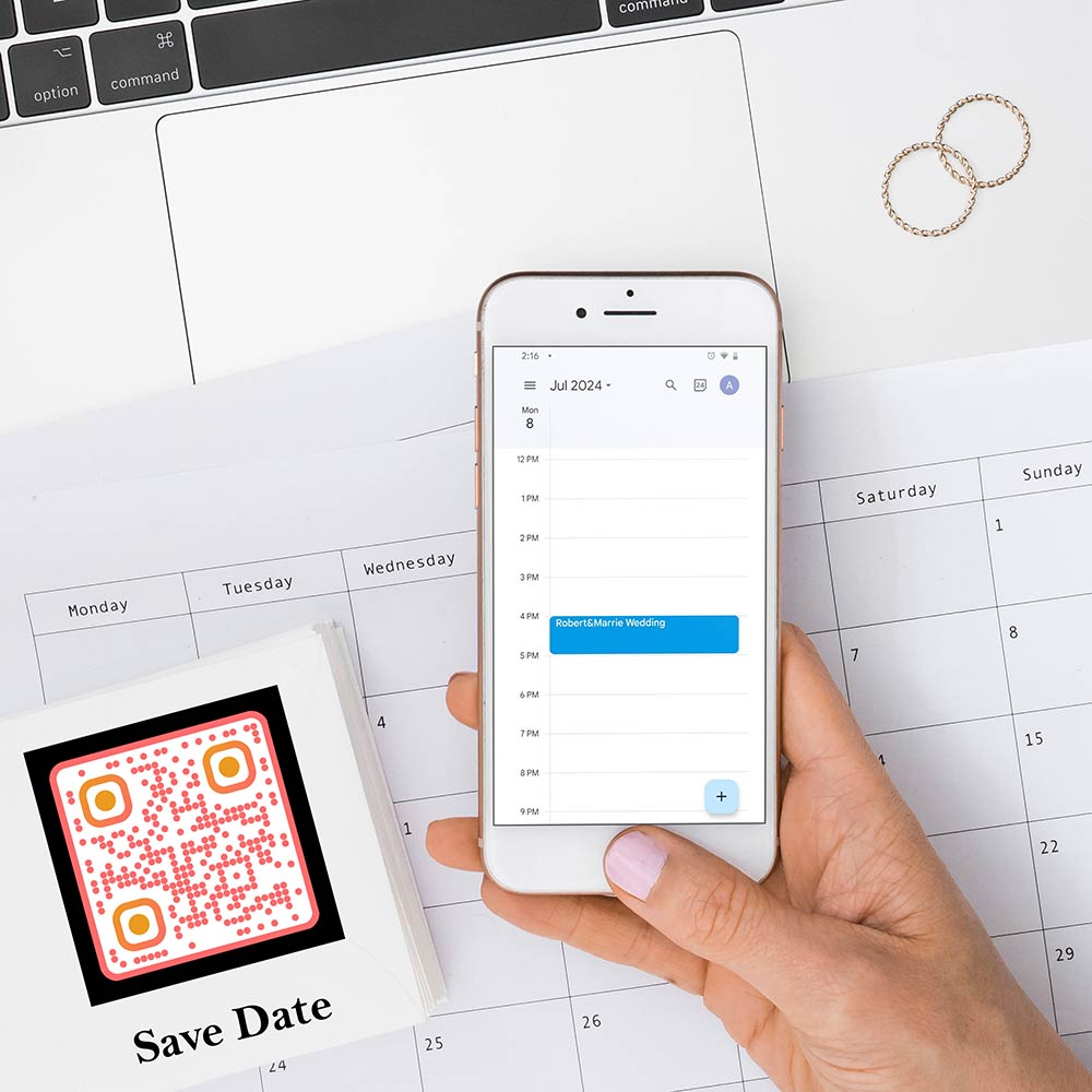QR-коды событий, предоставляющие подробную информацию о свадебных мероприятиях и сроках их проведения