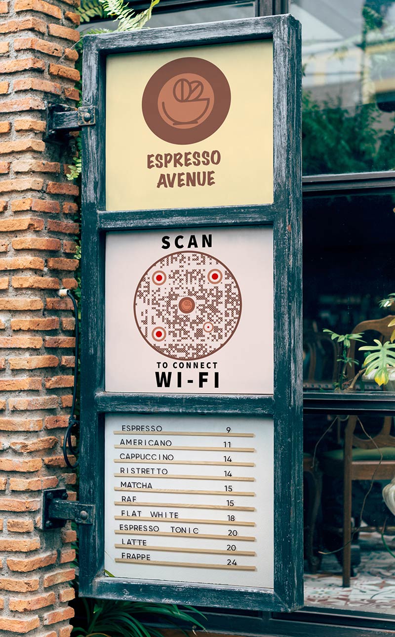 Tạo mã QR để truy cập WiFi menu đường phố quán cà phê