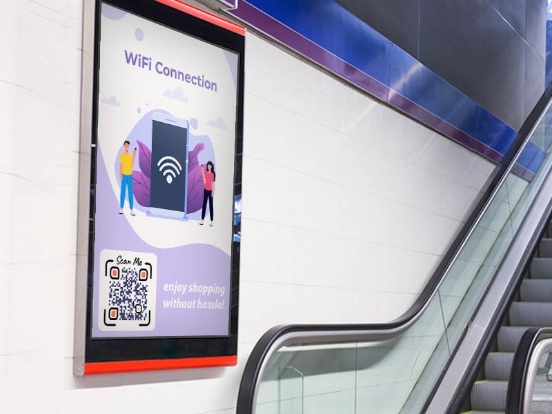 Ví dụ về áp phích tàu điện ngầm hiển thị mã QR cho Wi-Fi miễn phí