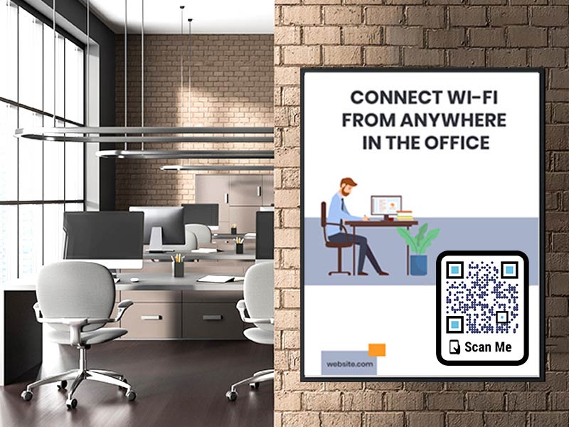 Áp phích trong văn phòng hiển thị mã QR cho Wi-Fi