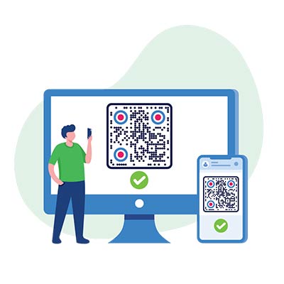 QR code scans from a computer screen