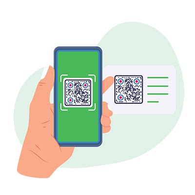 Сlient scans business QR codes from paper cards
